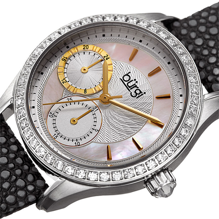 Burgi Mother Of Pearl Dial Ladies Black Polka Dot Leather Watch BUR160BK