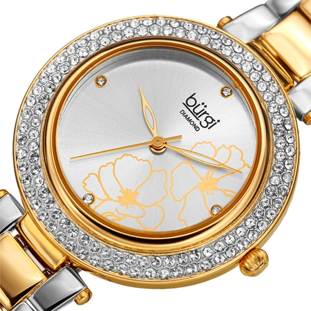 Burgi Quartz Diamond Silver Dial Ladies Watch BUR179TTG