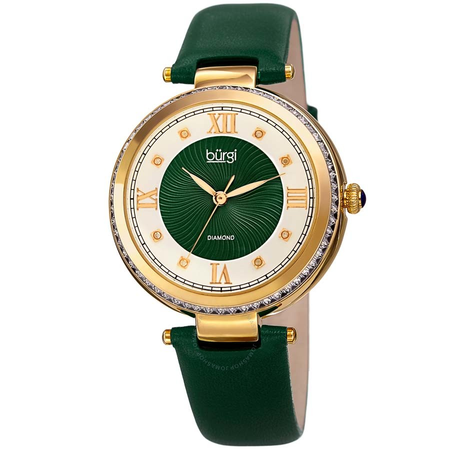 Burgi Green Dial Leather Ladies Watch BUR202GN