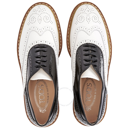 Tod's Womens Brogue Shoes in White/Black XXW25A0R840G4G0001
