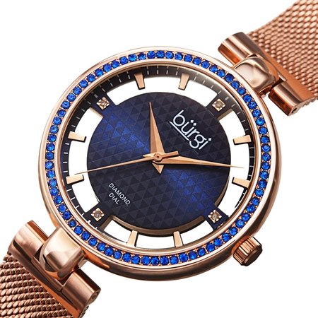 Burgi Quartz Diamond Blue Dial Ladies Watch BUR262RGBU