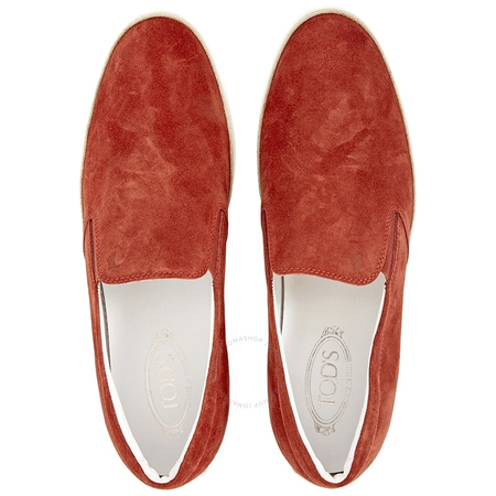 Tod's Men's Dark Orange Red Calfskin Leather Slip Ons XXM0TV0K900RE0R007