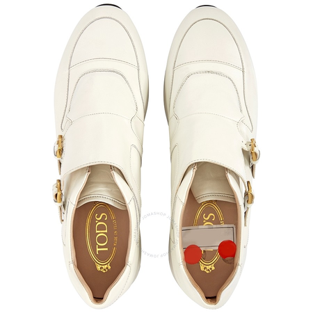 Tod's Womens Buckled Leather Sneakers in Lime White XXW0UU0K9606XTB015