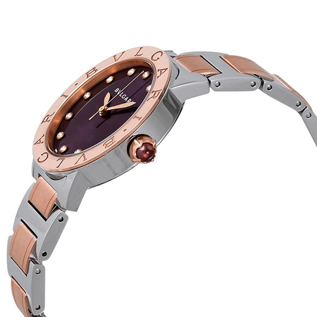 Bvlgari Automatic Purple Diamond Dial Steel and 18K Pink Gold Ladies Watch 102622