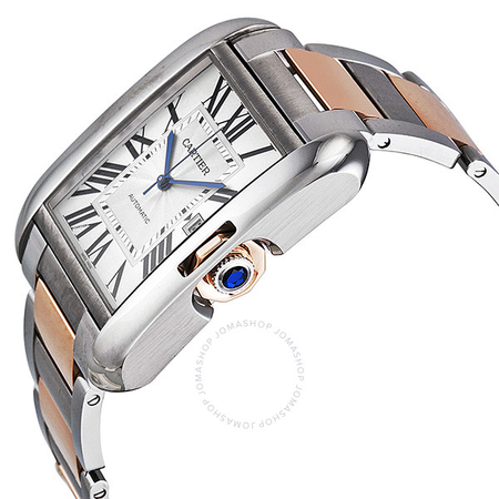 Cartier Tank Anglaise XL Automatic Silver Dial 18 kt Rose Gold and Steel Men's Watch W5310006