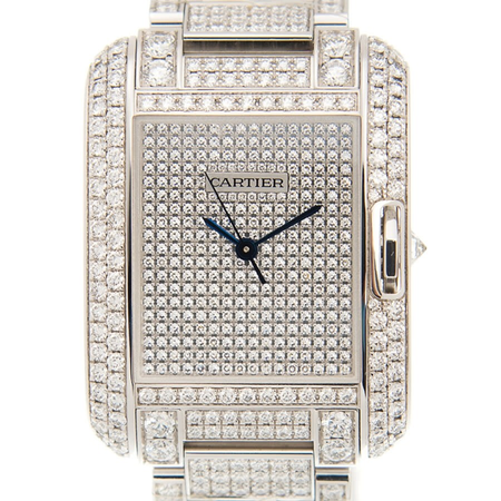 Cartier Tank Anglaise Diamond Pave 18kt White Gold Automatic Men's Watch HPI00561