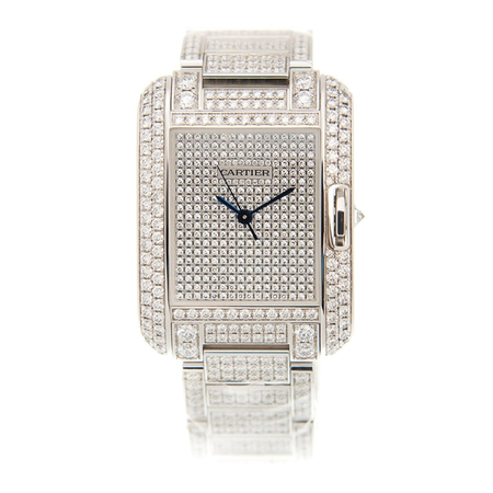 Cartier Tank Anglaise Diamond Pave 18kt White Gold Automatic Men's Watch HPI00561