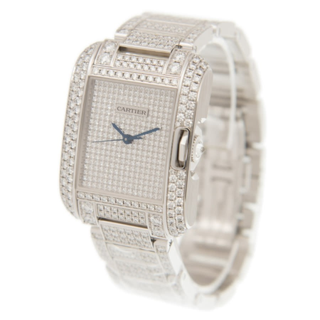 Cartier Tank Anglaise Diamond Pave 18kt White Gold Automatic Men's Watch HPI00561