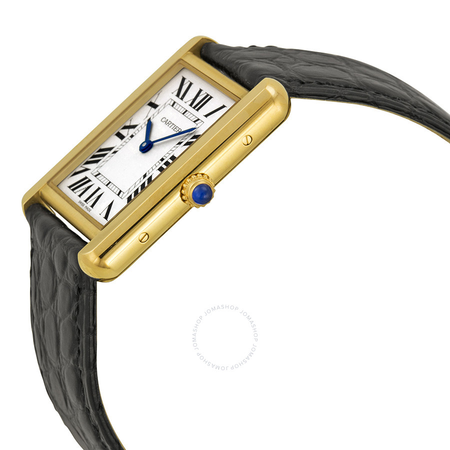 Cartier Tank Solo Silver Dial 18kt Yellow Gold Black Leather Unisex Watch W5200004