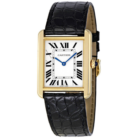 Cartier Tank Solo Silver Dial 18kt Yellow Gold Black Leather Unisex Watch W5200004