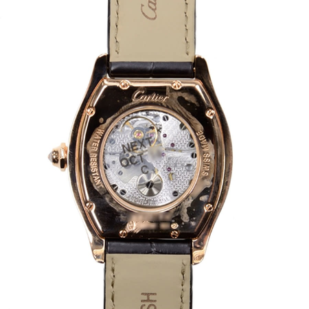Cartier Tortue Silver Dial Brown Leather Diamond Automatic Men's Watch WA503951
