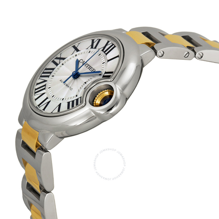 Cartier Ballon Bleu Automatic Silver Dial Stainless Steel and 18kt Yellow Gold Ladies Watch W2BB0002