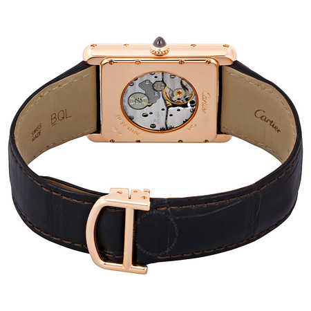 Cartier Tank Louis Silver Dial 18k Rose Gold Brown Leather Mechanical Men's Watch W1560003