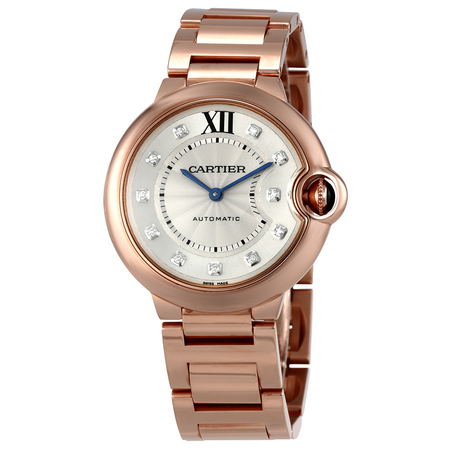 Cartier Ballon Bleu Silver Diamond  Dial 18kt Rose Gold Unisex Watch WE902026