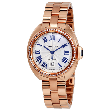 Cartier Cle Silver Flinque Dial 18kt Pink Gold Diamond Ladies Watch WJCL0003