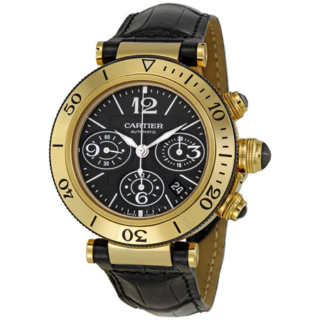 Cartier Pasha 18k Yellow Gold Black Dial Chronograph Men's Watch W3030017