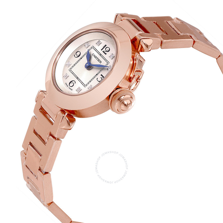 Cartier Pasha Silver Diamond Dial 18kt Rose Gold Ladies Watch WJ124016