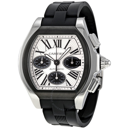 Cartier Roadster Chronograph Silver Dial Black Rubber Automatic Men's Watch W6206020