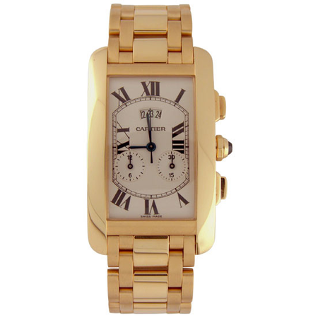 Cartier Tank Americaine 18kt Yellow Gold Chronograph Men's Watch W26058K2