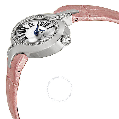 Cartier Delices Silver Dial 18kt White Gold Diamond Pink Leather Ladies Watch WG WG800014