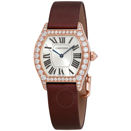 Cartier Tortue Silver Dial 18kt Rose Gold Diamond Ladies Watch WA507031