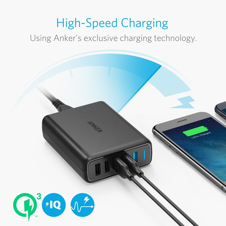 Anker Quick Charge 3.0 63W 5-Port USB Wall Charger, PowerPort Speed 5 for Galaxy S7 / S6 / Edge / Plus, Note 5 / 4 and PowerIQ for iPhone 7 / 6s / Plus, iPad Pro / Air 2 / mini, LG, Nexus, HTC & More