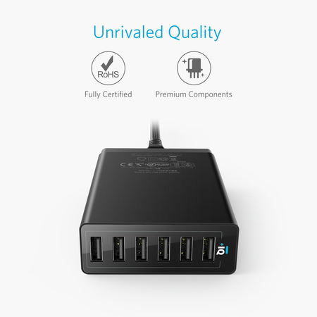 Anker PowerPort 6 60W Wall Charger, 6 USB Ports, High-Speed Charging with PowerIQ and VoltageBoost