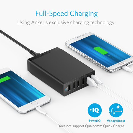 Anker PowerPort 6 60W Wall Charger, 6 USB Ports, High-Speed Charging with PowerIQ and VoltageBoost