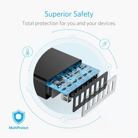 Anker PowerPort 6 60W Wall Charger, 6 USB Ports, High-Speed Charging with PowerIQ and VoltageBoost