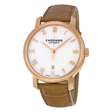Chopard White Dial 18kt Rose Gold Brown Leather Men's Watch 161278-5005