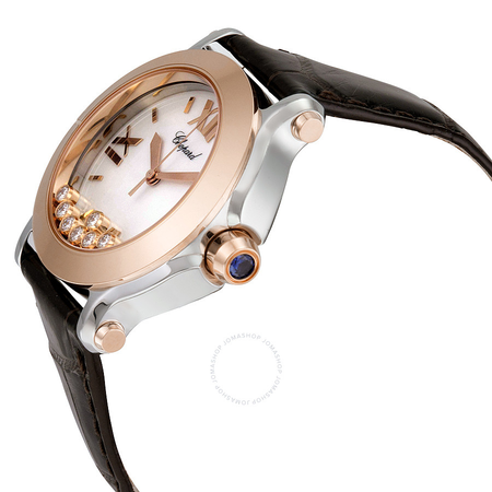 Chopard Happy Sport II MOP Dial Brown Leather Flaoting Diamonds Ladies Watch 278492-9004