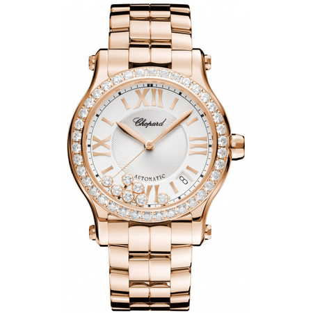 Chopard Happy Sport Silver Guilloche Dial 18 Carat Rose Gold Ladies Watch 274808-5004
