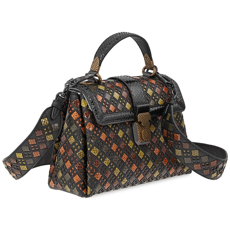 Bottega Veneta Ladies Shoulder Bag s Black/Lt Brown Bv Pizz Small Ayers Check 493690 V0EK2 1193