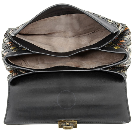 Bottega Veneta Ladies Shoulder Bag s Black/Lt Brown Bv Pizz Small Ayers Check 493690 V0EK2 1193