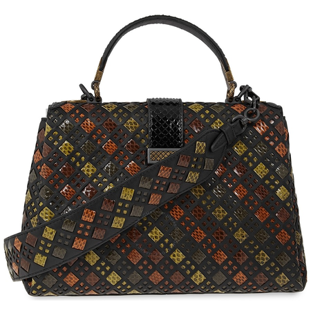 Bottega Veneta Ladies Shoulder Bag s Black/Lt Brown Bv Pizz Small Ayers Check 493690 V0EK2 1193