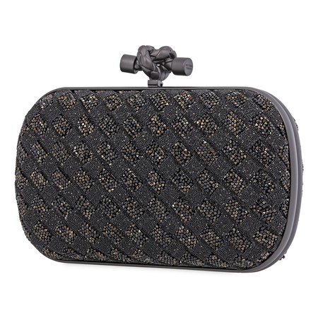 Bottega Veneta Woven Metallic Leather Clutch- Black 113085 VCLO0