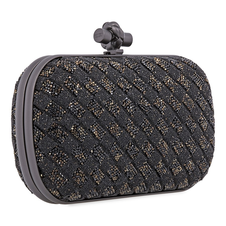 Bottega Veneta Woven Metallic Leather Clutch- Black 113085 VCLO0