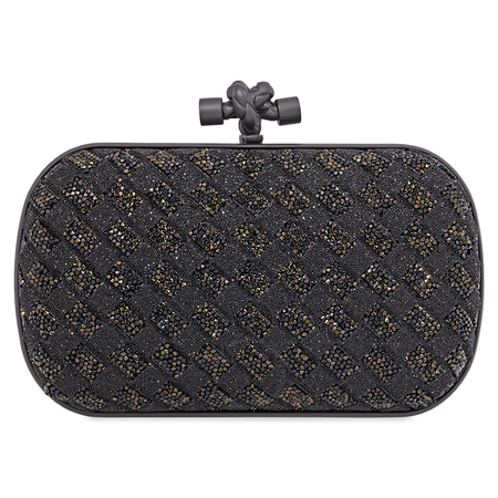 Bottega Veneta Woven Metallic Leather Clutch- Black 113085 VCLO0