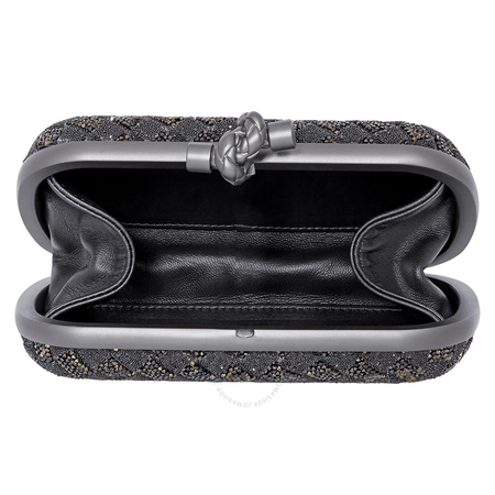 Bottega Veneta Woven Metallic Leather Clutch- Black 113085 VCLO0