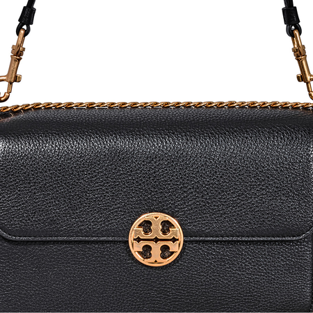 Tory Burch Chelsea Convertible Pebbled Leather Shoulder Bag- Black 48735-001