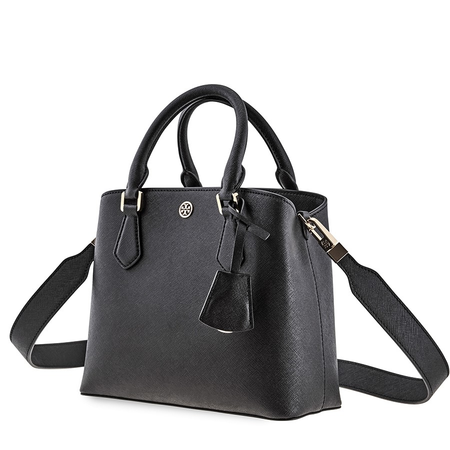 Tory Burch Robinson Small Saffino Leather Tote- Black 53059-001