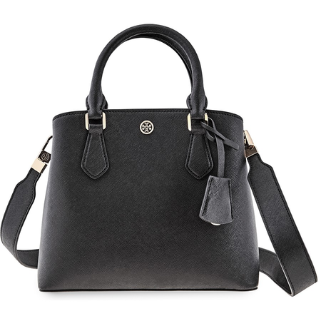 Tory Burch Robinson Small Saffino Leather Tote- Black 53059-001