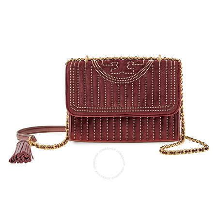 Tory Burch Fleming Velvet Small Convertible Shoulder Bag- Claret 56277-639