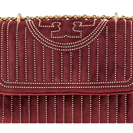 Tory Burch Fleming Velvet Small Convertible Shoulder Bag- Claret 56277-639