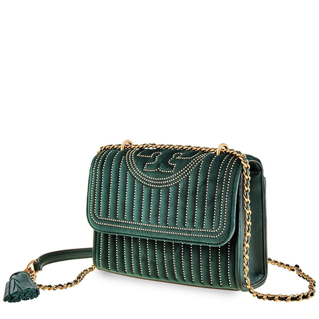 Tory Burch Fleming Velvet Small Convertible Shoulder Bag- Pine Tree 56277-304