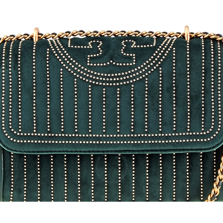 Tory Burch Fleming Velvet Small Convertible Shoulder Bag- Pine Tree 56277-304