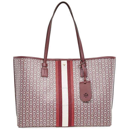 Tory Burch Gemini Link Canvas Tote- Burgundy Gemini Link 53303-989