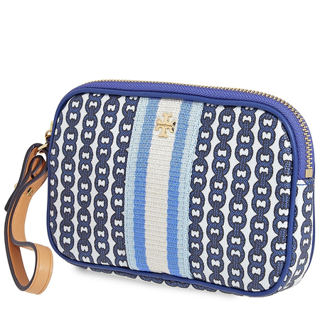 Tory Burch Gemini Link Canvas Wristlet- Bondi Blue 55312-453