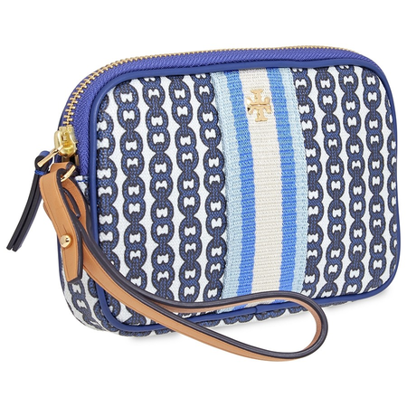 Tory Burch Gemini Link Canvas Wristlet- Bondi Blue 55312-453
