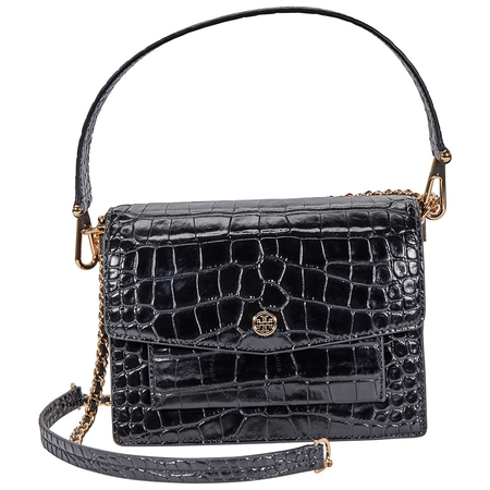 Tory Burch Robinson Embossed Shoulder Bag- Black 58100-001